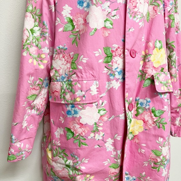 AK Anne Klein Womens Pink Floral Reversible Trench Raincoat Size L - Picture 5 of 8